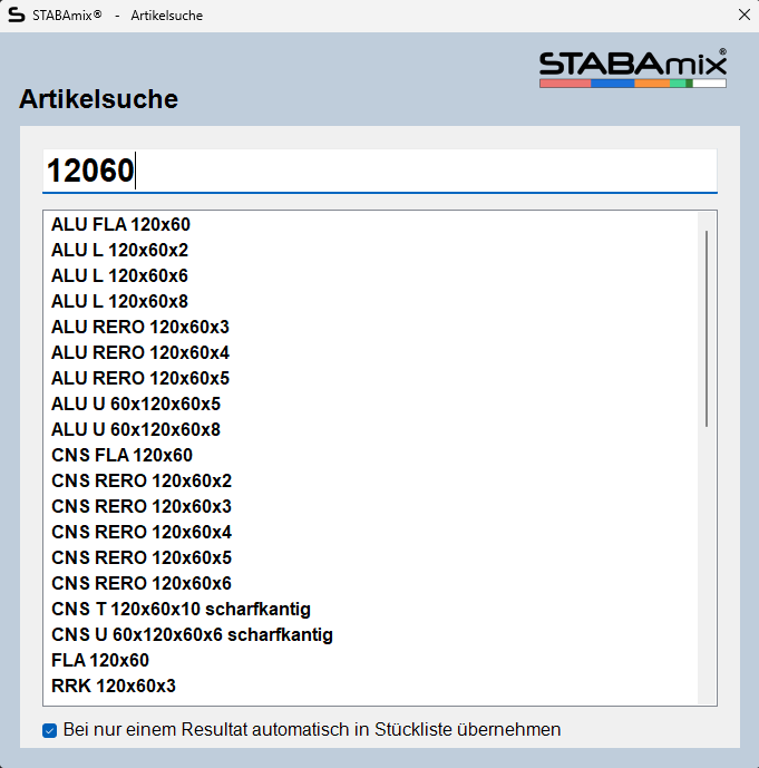STABAmix® Artikelsuche – schneller Zugriff auf Profile